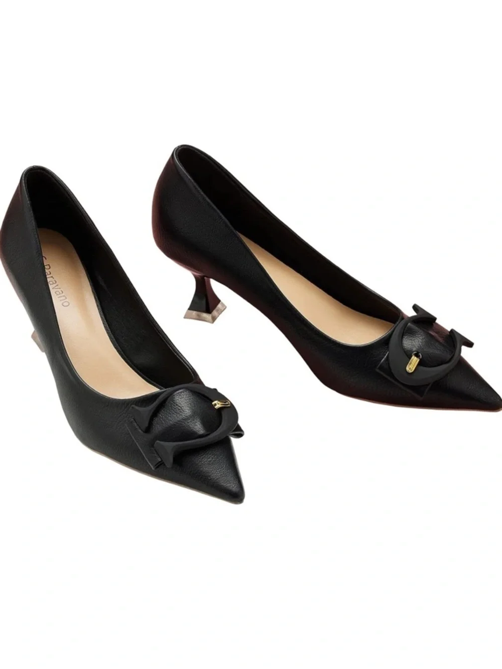 NEW C. Paravano Low Black Kitten Heel C-Shaped Buckle Size 39 US 8.5 New in Box